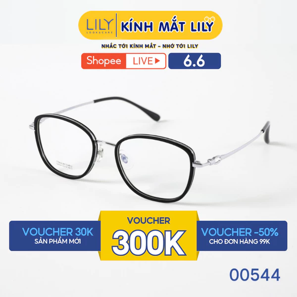 Gọng kính mắt mèo nam nữ LILYEYEWEAR chất liệu nhựa càng Titanium cao cấp chắc chắn, kiểu dáng thời trang 00544