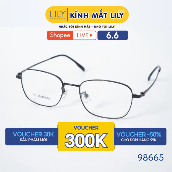 Gọng kính mắt chữ nhật nam nữ LILYEYEWEAR chất liệu kim loại phối càng Titan cao cấp, kiểu dáng thời trang 98665