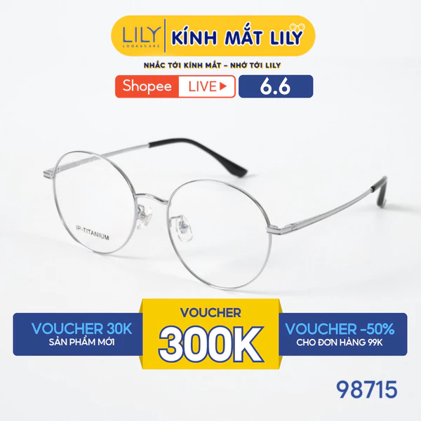 Gọng kính mắt tròn nam nữ LILYEYEWEAR chất liệu IP-Titanium cao cấp chắc chắn, kiểu dáng và màu sắc thời trang 98715