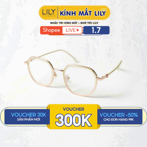 Kính vuông mắt to nam nữ LILYEYEWEAR càng bọc kim loại thiết kế thời trang nhiều màu 11901