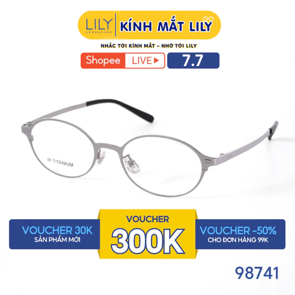 Kính mắt Oval thời trang nam nữ LILYEYEWEAR chất liệu Titan cao cấp chắc chắn kiểu dáng hiện đại thanh lịch 98741