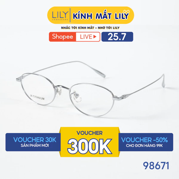 Gọng kính mắt oval nam nữ LILYEYEWEAR chất liệu IP-Titanium cao cấp chắc chắn, kiểu dáng và màu sắc thời trang 98671
