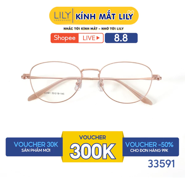 Gọng kính mắt Oval nam nữ LILYEYEWEAR chất liệu kim loại cao cấp kiểu dáng hiện đại màu sắc thời trang hiện đại 33591
