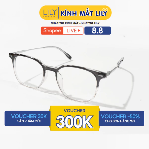 Gọng kính mắt vuông bo góc nam nữ LILYEYEWEAR chất liệu nhựa Halcyon, càng kim loại cao cấp kiểu dáng thời trang 48068