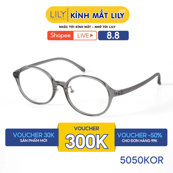 Gọng kính mắt Oval nam nữ LILYEYEWEAR chất liệu nhựa cao cấp chắc chắn, kiểu dáng hiện đại màu sắc thời trang 5050KOR