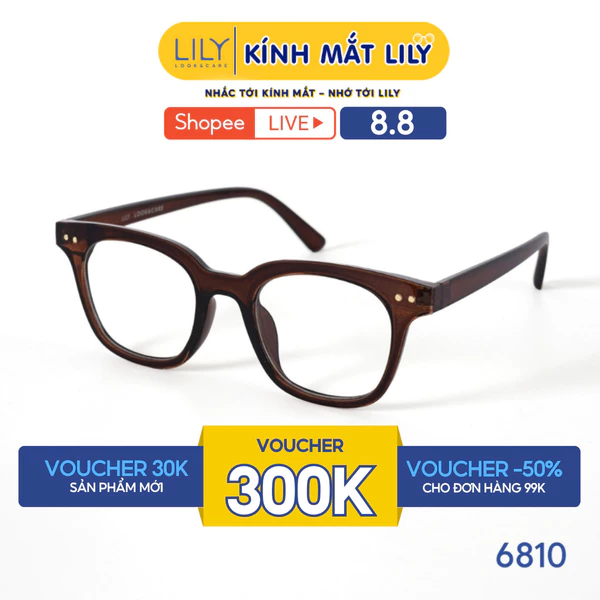 Gọng kính mắt vuông nam nữ LILYEYEWEAR chất liệu nhựa cao cấp chắc chắn, kiểu dáng hiện đại màu sắc thời trang 6810