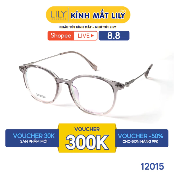 Gọng kính mắt tròn nam nữ LILYEYEWEAR chất liệu nhựa phối càng Titan cao cấ, kiểu dáng và màu sắc thời trang 12015