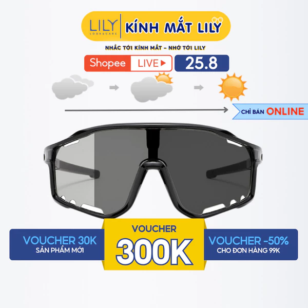 Kính mắt đổi màu ghi LILYEYEWEAR chống UV400 chống bụi đa năng bảo vệ mắt thích hợp đi đường và hoạt động thể thao 0117G