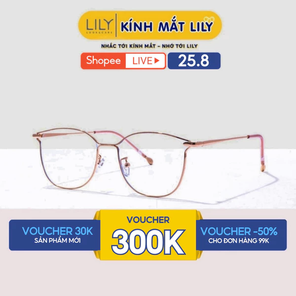 Gọng kính mắt nữ LILYEYEWEAR kim loại thanh mảnh nhẹ nhàng màu sắc kiểu dáng thời trang Hàn Quốc 72835
