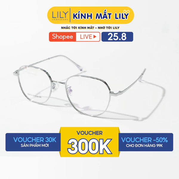 Gọng kính đa giác nam nữ LILYEYEWEAR chất liệu kim loại cao cấp thanh mảnh nhẹ nhàng kiểu dáng thời trang 86619