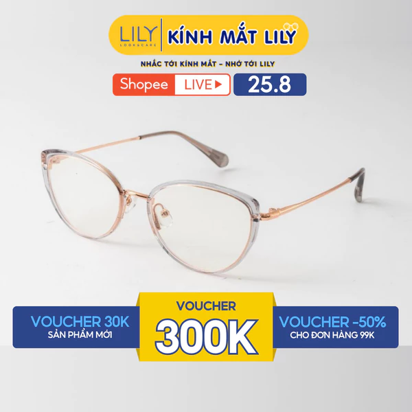 Gọng kính mắt mèo nam nữ LILYEYEWEAR chất liệu nhựa phối càng kim loại cao cấp kiểu dáng thời trang hiện đại 5740