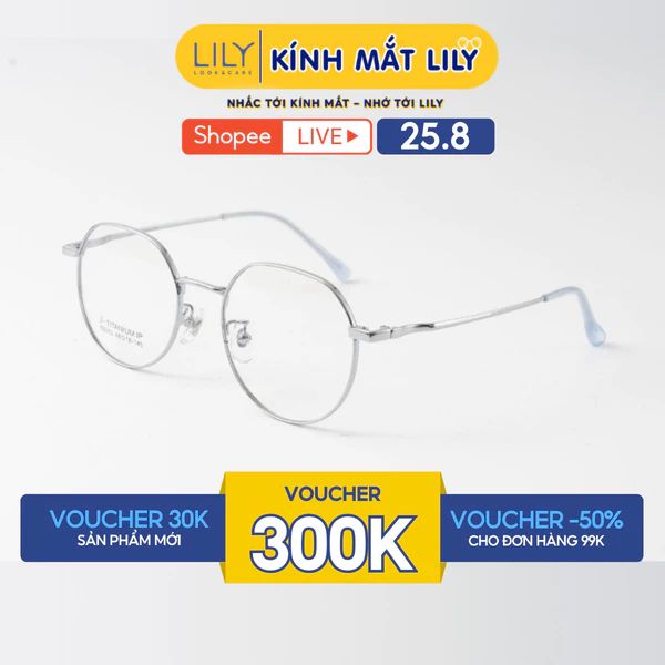 Gọng kính mắt tròn nam nữ LILYEYEWEAR chất liệu kim loại cao cấp chắc chắn kiểu dáng và màu sắc thời thượng 55012KOR
