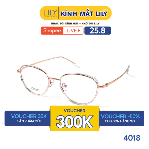 Gọng kính MAI HƯƠNG đeo LILYEYEWEAR dáng mắt mèo chất liệu nhựa phối càng Titanium cao cấp kiểu dáng thời trang 4018