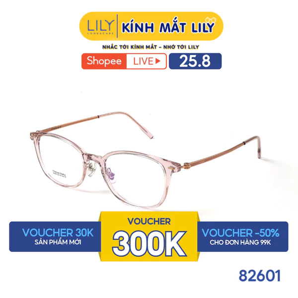 Gọng kính vuông bo tròn nam nữ LILYEYEWEAR chất liệu nhựa phối càng Titan cao cấp kiểu dáng hiện đại thời trang 82601