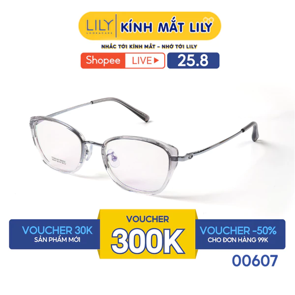 Gọng kính MAI HƯƠNG đeo LILYEYEWEAR dáng mắt mèo chất liệu nhựa phối càng Titanium cao cấp kiểu dáng thời trang 00607