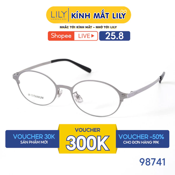 Kính mắt MAI HƯƠNG đeo - LILYEYEWEAR chất liệu Titan cao cấp chắc chắn kiểu dáng Oval hiện đại thanh lịch 98741