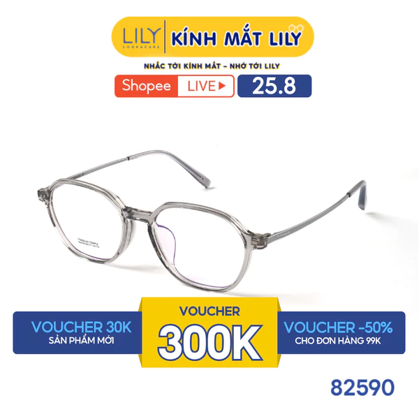 Gọng kính đa giác nam nữ LILYEYEWEAR chất liệu nhựa phối càng Titan cao cấp kiểu dáng hiện đại thời trang 82590