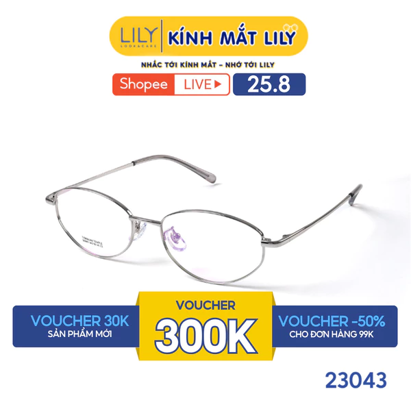Gọng kính mắt Oval nam nữ LILYEYEWEAR chất liệu Titanium cao cấp kiểu dáng hiện đại thời trang 23043