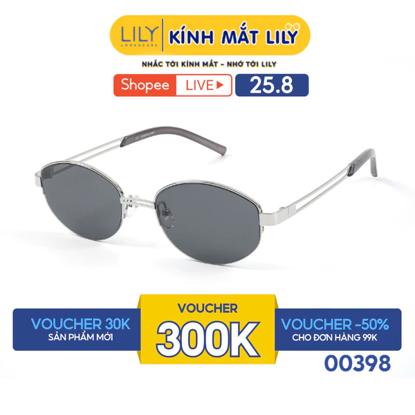 Kính mát MAI HƯƠNG đeo -  LILYEYEWEAR chất liệu kim loại cao cấp, mắt kính chống UV400, kiểu dáng Oval thời trang 00398