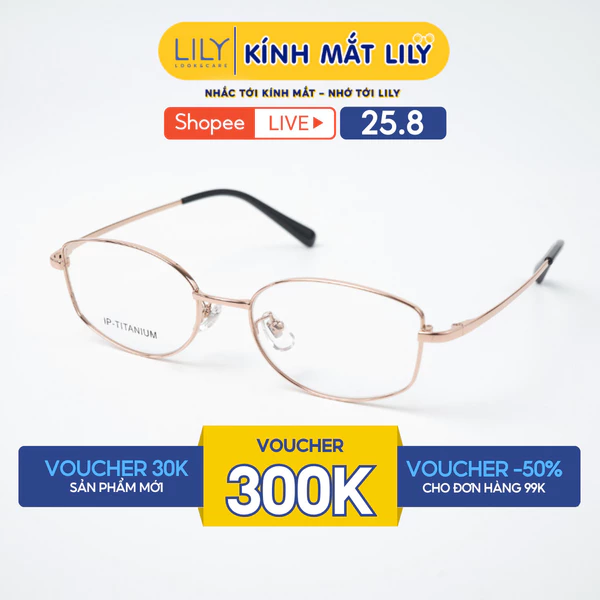 Gọng kính MAI HƯƠNG đeo - LILYEYEWEAR chất liệu IP-Titanium cao cấp, kiểu dáng đa giác hiện đại thời trang 98711