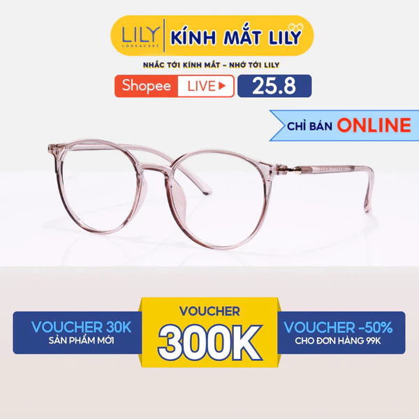Gọng kính tròn nam nữ LILYEYEWEAR chất liệu nhựa dẻo cao cấp chắc chắn màu sắc và kiểu dáng thời trang hiện đại 52313