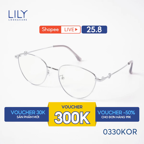 Gọng kính mắt mèo nam nữ LILYEYEWEAR chất liệu kim loại cao cấp chắc chắn, kiểu dáng hiện đại màu sắc thời trang 0330KOR
