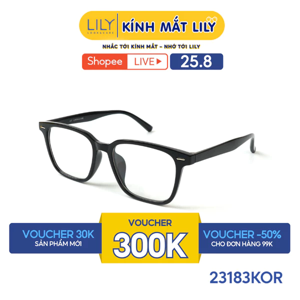 Gọng kính mắt vuông nam nữ LILYEYEWEAR chất liệu nhựa cao cấp chắc chắn, kiểu dáng hiện đại màu sắc thời trang 23183KOR