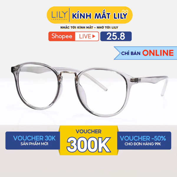 Gọng kính tròn nam nữ LILYEYEWEAR chất liệu nhựa cao cấp phối kim loại màu sắc và kiểu dáng thời trang hiện đại 22309