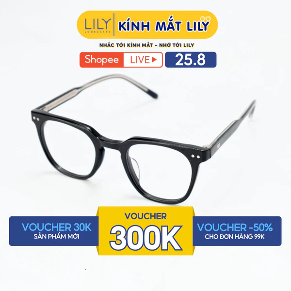 Gọng kính mắt vuông nam nữ LILYEYEWEAR chất liệu nhựa Acetate cao cấp chắc chắn, kiểu dáng hiện đại thời trang 6017