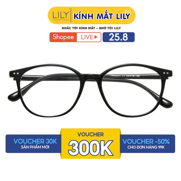 Gọng kính mắt oval nam nữ LILYEYEWEAR chất liệu nhựa cao cấp chắc chắn, kiểu dáng hiện đại màu sắc thời trang 52031KOR