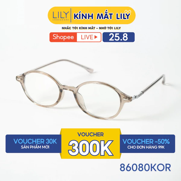 Gọng kính mắt Oval nam nữ LILYEYEWEAR chất liệu nhựa cao cấp chắc chắn, kiểu dáng hiện đại, màu sắc thời trang 86080KOR