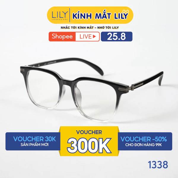 Gọng kính mắt vuông nam nữ LILYEYEWEAR chất liệu nhựa cứng cao cấp chắc chắn, hiện đại kiểu dáng thời trang 1338
