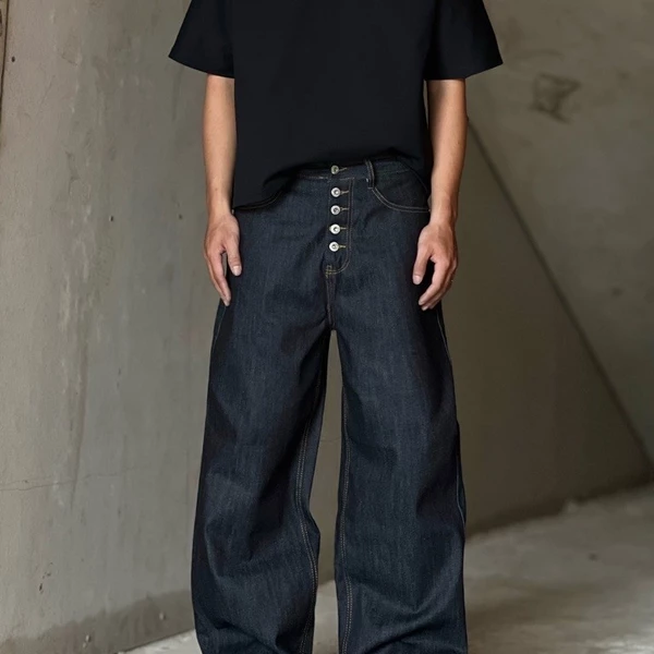 Quần Jeans Nam Baggy Ống Rộng Phủ Giày Indigo Raw Denim 5 Nút THEBROTHERS