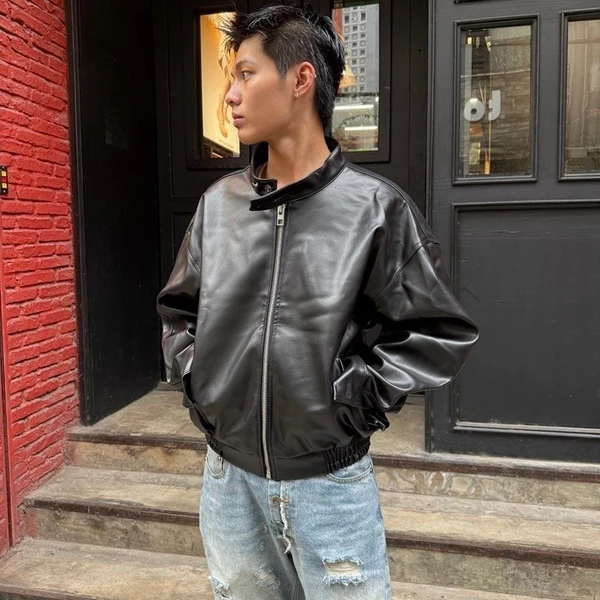 Áo Khoác Da Tay Phồng Cổ Đứng Nút Gài 67PERCENT / 67% Y2K Chất Liệu Faux Leather Cao Cấp - 2000 LEATHER JACKET