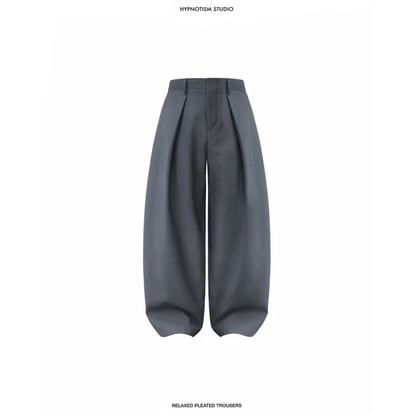 HYPNOTISM | 'RELAXED PLEATED TROUSERS' Quần Tây Ống Rộng Xếp Ly Lưng Liền Kaki Cotton Mềm Mại