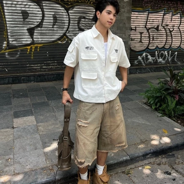 Áo sơ mi khoác, <ZB, ZOMBIE.CLUB,Form boxy rộng, Thêu full, Chất kaki cotton dày