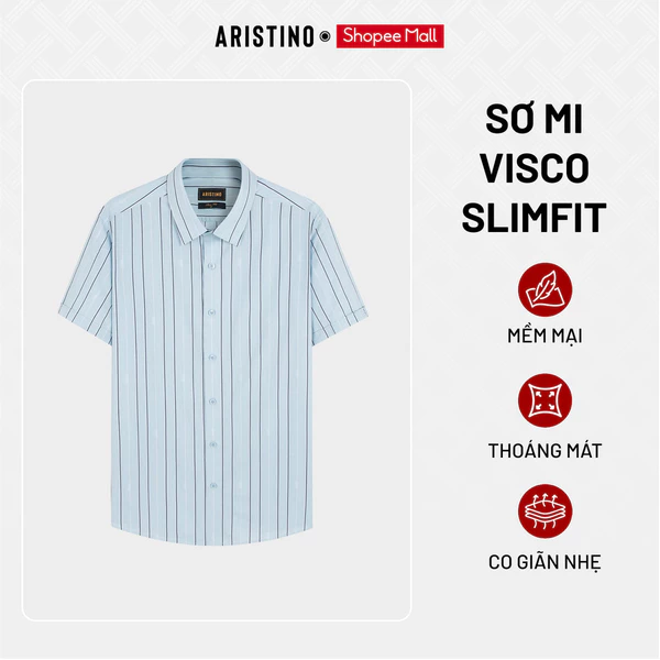 ARISTINO Áo Sơ Mi Nam Xanh Kẻ Slim Fit Sơ Mi Công Sở Cao Cấp, Họa Tiết Kẻ Thanh Lịch, Phom Ôm Gọn Tôn Dáng ASS115AS3