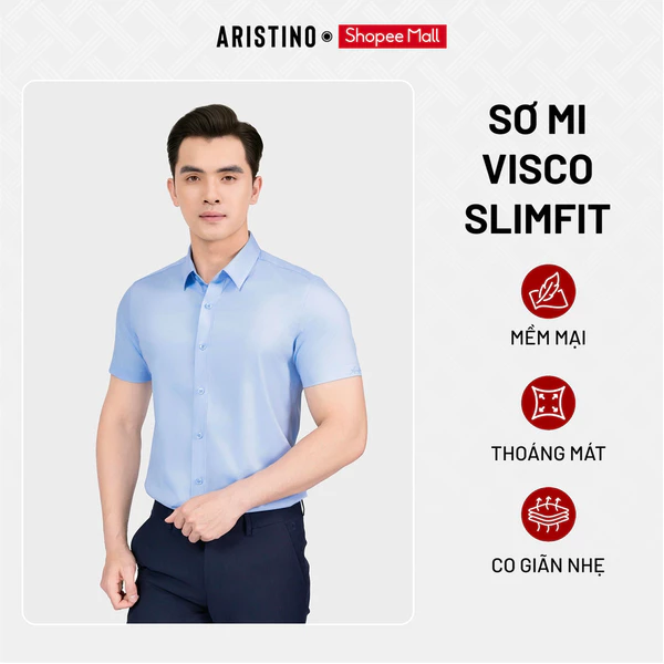 ARISTINO Áo Sơ Mi Nam Slim Fit ASS007AS1 Ngắn Tay Thanh Lịch Thoáng Mát Mềm Mịn Tôn Dáng Dễ Phối Đồ