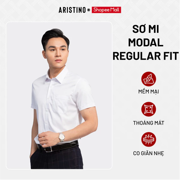 ARISTINO Áo Sơ Mi Nam Trắng Sơ Mi Công Sở Cao Cấp, Thiết Kế Thanh Lịch, Dễ Phối Đồ ASSR31