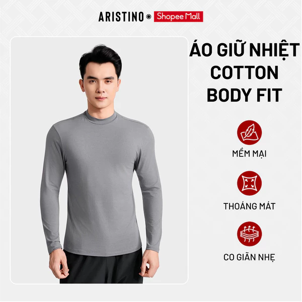 Áo Thun Giữ Nhiệt Nam Aristino Body Fit Cao Cấp Giữ Ấm Mùa Đông Ôm Dáng Mặc Trong Đi Làm ALT008BS0