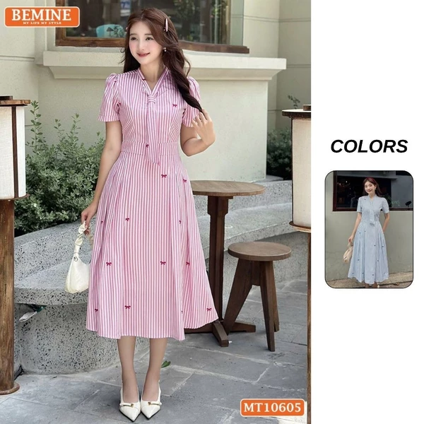 Đầm thiết kế BEMINE cổ tim có cavat may liền dáng chữ A phù hợp đi chơi-MT10605