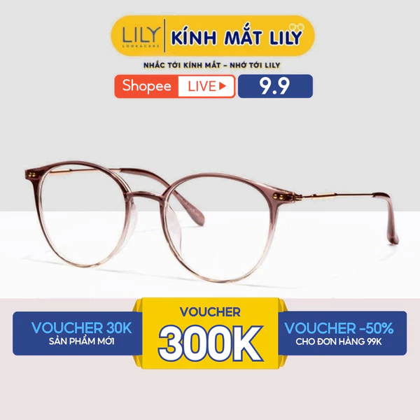 Gọng kính cận mắt tròn nam nữ LILYEYEWEAR chất liệu nhựa phối kim loại, đa dạng màu sắc 00004