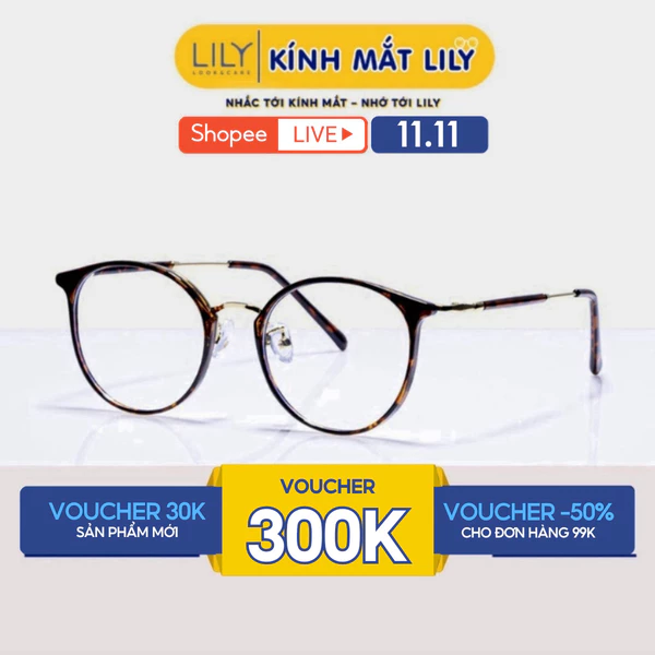Gọng kính cận nữ Lilyeyewear mắt tròn kim loại gọng mảnh màu sắc thời trang 22642
