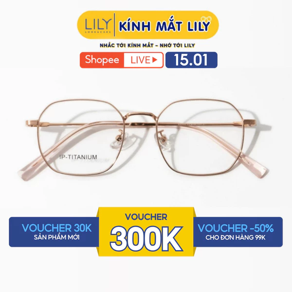 Gọng kính mắt nam nữ LILYEYEWEAR kiểu dáng đa giác hiện đại chất liệu IP- Titanium cao cấp màu sắc thời trang 98559
