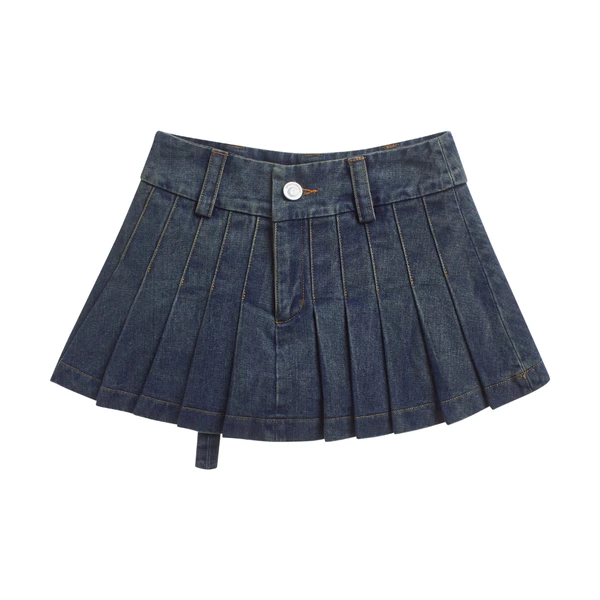 Váy ngắn nữ xếp li 2000 jean mini skirt màu xanh - Onism