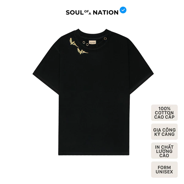 Áo thun unisex họa tiết CHIM LẠC in nhũ đồng , PHỐI KHOEN KIM LOẠI đục lỗ, form basic 100% cotton SOUL OF A NATION