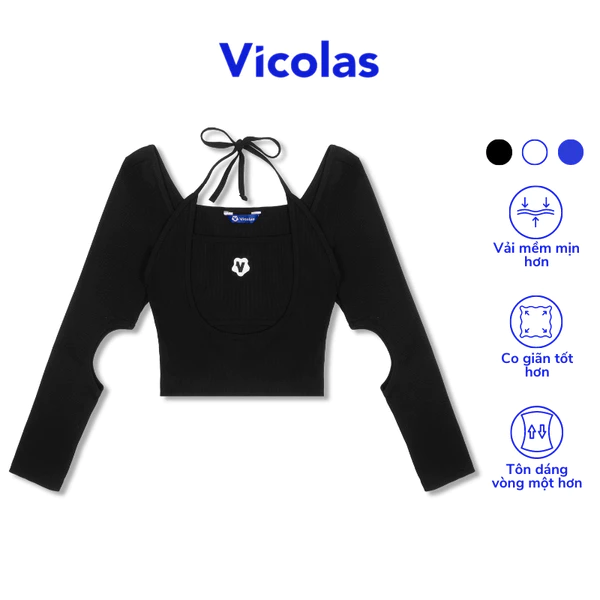Áo croptop nữ cột dây khoét tay dài Vicolas quyến rũ tôn dáng vải thun gân co giãn - VICO12