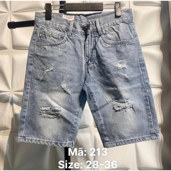 Quần Short Jean Nam Xanh Rách Cá Tính