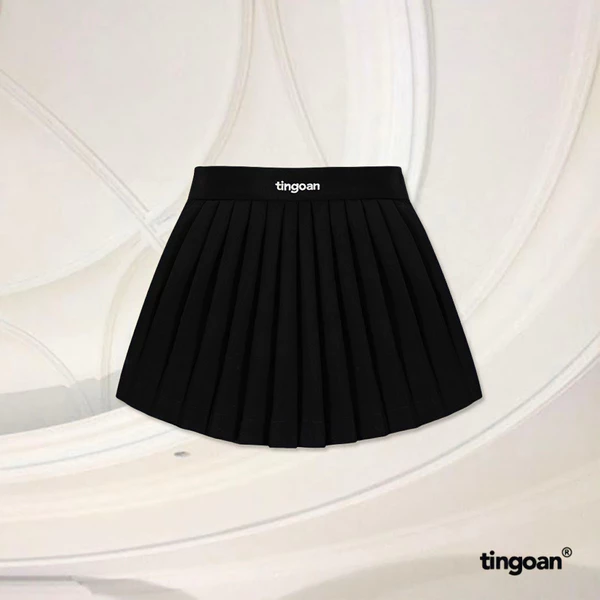 TINGOAN® - Chân váy cạp cao thêu chữ xếp ly lượn gấu đen FORGET MY EX SKIRT/BL PHIÊN BẢN T6.2026