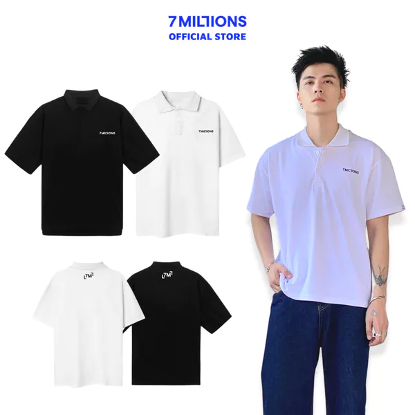 Áo Polo Basic Vải Cá Sấu Unisex Oversized 7MILLIONS (Trắng & Đen)